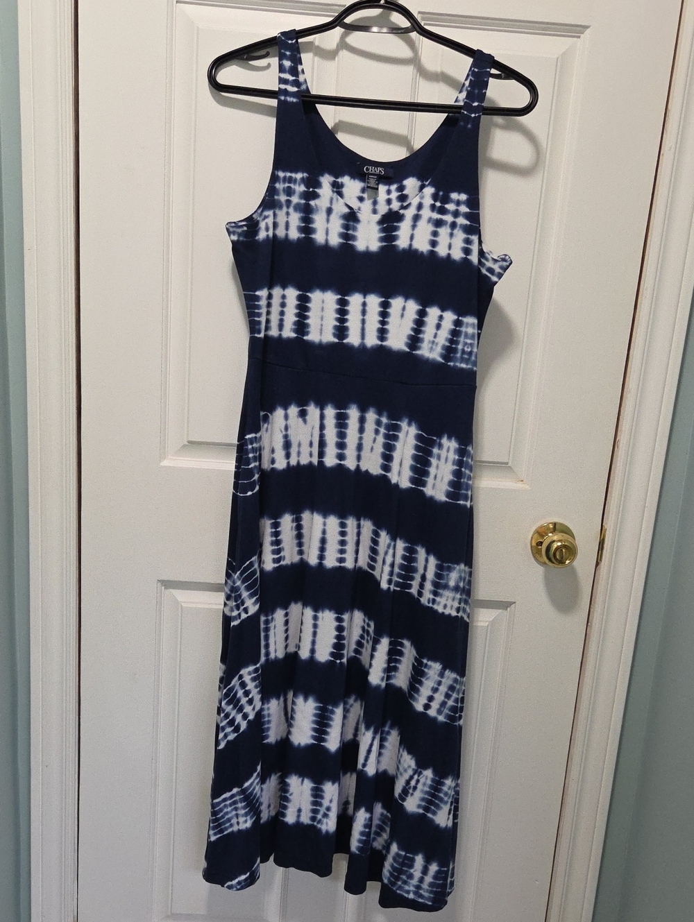 Chaps Navy and White Tie-Dye Tank Maxi Dress